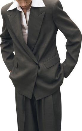Mango Oversize Double Breasted Suit Jacket in Khaki Grey at Nordstrom Rack, Size Small