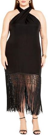 City Chic Calypso Fringe Maxi Dress in Black at Nordstrom Rack, Size M/18W