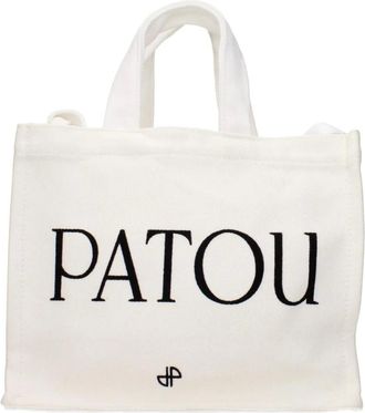 Patou Medium Logo Tote in Cotton Canvas - Dames - Tassen - Wit - Maat: ONE Size Katoen