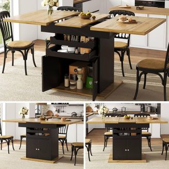 Merax Extendable Dining Table with Pull-out Trays & Storage Cabinet in Black