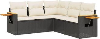 vidaXL Set De Muebles De Jard&iacute;n 5 Pzas Y Cojines Rat&aacute;n Sint&eacute;tico Negro Vidaxl