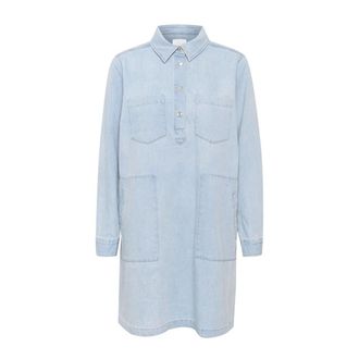Part Two Denim Jurk met Overhemdkraag en Zakken - Dames - Jurken - Blauw - Maat: M Denim