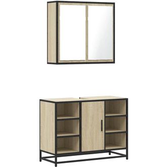 vidaXL Vidaxl - Set De Muebles De Ba&ntilde;o 2 Pzas Madera Contrachapada Roble Sonoma