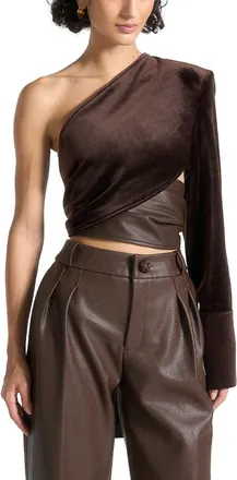 Mani&egrave;re De Voir Coralie One Sleeve Velour Wrap Top in Brown at Nordstrom, Size 4