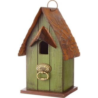 Glitzhome Rustic Garden Distressed Solid Wood Decorative Bird House in Rust Green at Nordstrom, Size Medium