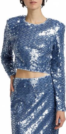 Toccin Anaya Sequined Long-Sleeve Top In Steel Blue