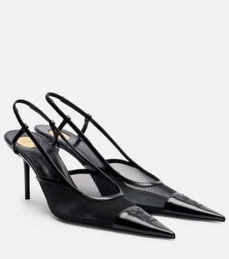 Saint Laurent Ren&eacute;e 75 mesh and leather slingback pumps