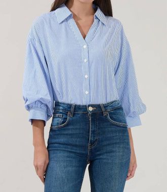 Sugarlips Chalet Button Down Top In Blue Stripe