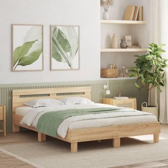 vidaXL Vidaxl - Estructura De Cama Cabecero Y Luces Led Roble Sonoma 140x190 Cm