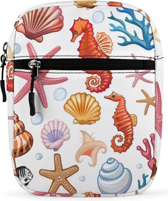 Generic Shells, Corals, Starfish, Seahorses Crossbody Bag Adjustable Satchel Cute Shoulder Bag Lightweight Sling Bags