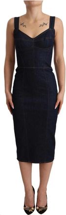 Dolce & Gabbana Donkerblauwe Denim Sheath Midi Jurk - Dames - Casual kleedjes - Blauw - XS - Denim - Kleedjes