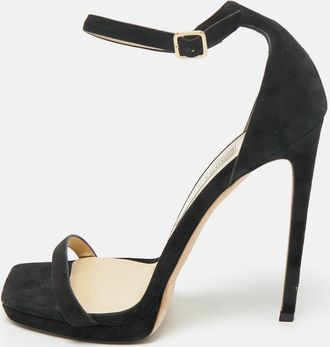 Jimmy Choo London Black Suede Alva Ankle Strap Sandals