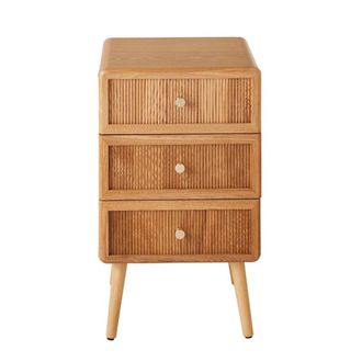 Calicosy Mesita de noche con 3 cajones y frentes listonado H71 cm