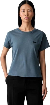 Kenzo Signature Geborduurd T-shirt - Dames - T-shirts - Blauw - S - Katoen - Tops