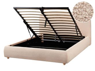 Beliani Cama matrimonial de tejido beige 140x200