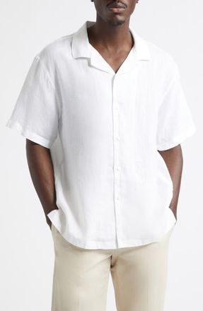 Reigning Champ Retreat Relaxed Linen Camp Shirt in White at Nordstrom, Size Xx-Large