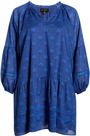 Sugarlips Briza Floral Print Long Sleeve Minidress in Teal-Blue at Nordstrom, Size 1X