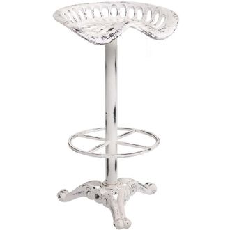 Wanderlust Deco Wanderlust Deco - Taburete De Madera Y Metal Lacado En Blanco 44x34x80