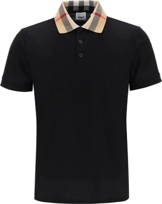 Burberry Polo Shirt met Check Kraag van Katoen - Heren - Polos - Zwart - S - Katoen - Tops