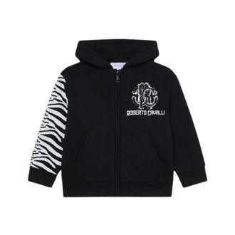 Roberto Cavalli Zebra Print Hooded Sweatshirt - male - Roberto Cavalli - Kids Sweatshirts - Black - 16 Y - Kids