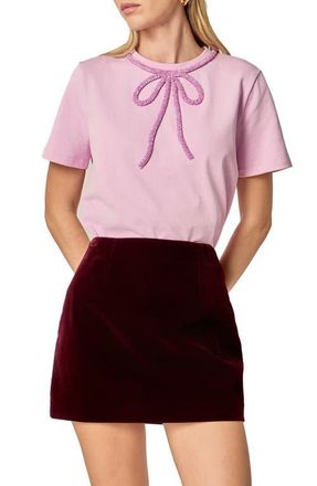 English Factory Beaded Bow Cotton T-Shirt in Lilac at Nordstrom, Size X-Small
