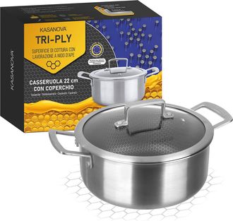 KASANOVA Casseruola 22 cm con coperchio a 3 strati Tri - ply