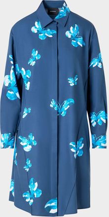 Akris Butterfly-Print Poplin Long-Sleeve Shirtdress