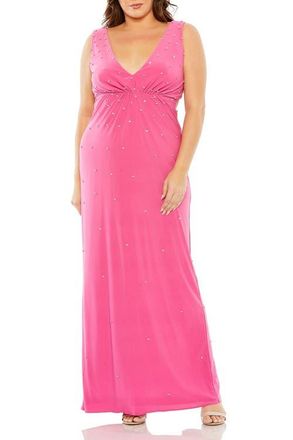 Mac Duggal Rhinestone Embellished Open Back Jersey Gown in Hot Pink at Nordstrom, Size 16W