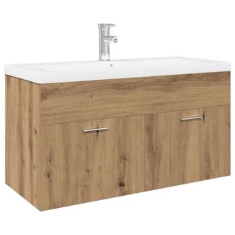 Berkfield Home Sink Cabinet with Built-in Basin Artisan Oak Engineered Wood in Brown