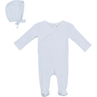 Fragile Boy Rib Modal 2 Piece Romper Set with Contrast Trim Bonnet in Moonstone Blue at Nordstrom, Size 6M