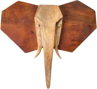 Beliani Decoraci&oacute;n De Pared Con Motivo Animal Elefante Decorativo Hecho A Mano Estilo Boho Africano Madera De Mango Marr&oacute;n Garoua