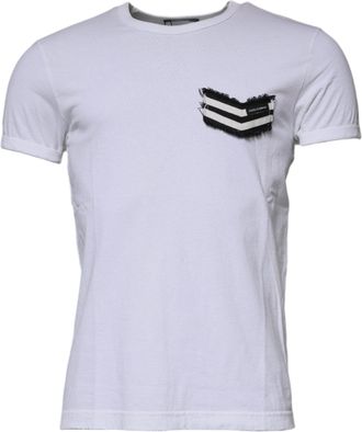 Dolce & Gabbana Mens White Stripes Crew Neck Short Sleeves T-Shirt Cotton