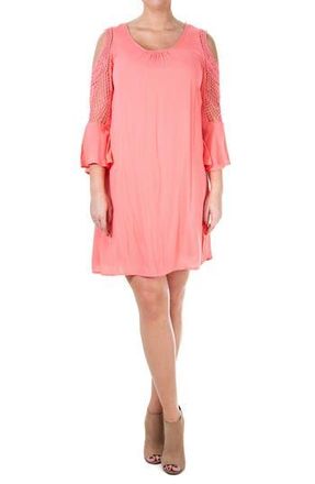 Nina Leonard Crochet Cold Shoulder Long Sleeve Dress in Sugar Coral at Nordstrom Rack, Size Medium
