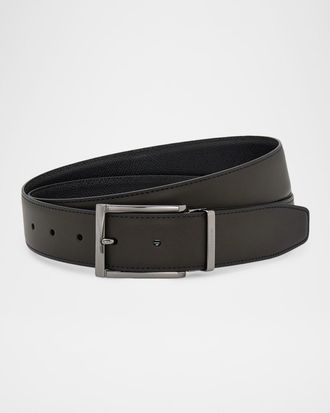 Ferragamo Men & apos;s Reversible Double Adjustable Hammered Leather Belt