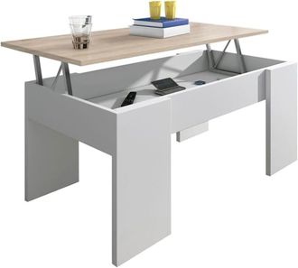HOGAR 24 Mesa centro elevable blanco y tapa roble cambrian, 90x50x46/56 cm