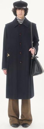 Valentino Cappotto Monopetto Valentino In Feltro Di Lana Con Vgold Su Tasche Laterali Uomo MARINE 44