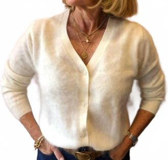 JUMPER 1234 Brushed Popper Cardigan In Ecru