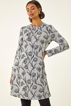 Roman Floral Print Side Button Stretch Dress