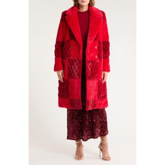 Alice & Olivia Moore Check Faux Fur Coat in Bright Ruby/Garnet at Nordstrom Rack, Size X-Small