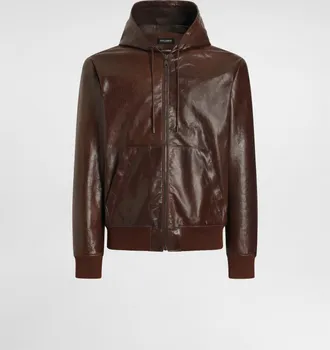 Dolce & Gabbana Hooded Leather Jacket - Man Coats And Jackets Brown 48