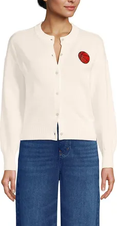 Lands End Cotton Embellished Cardigan Sweater in Basketball/fresh Ivory at Nordstrom, Size X-Large