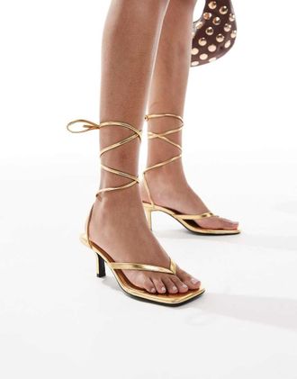 4th & Reckless strappy mid heel thong sandals in metallic gold