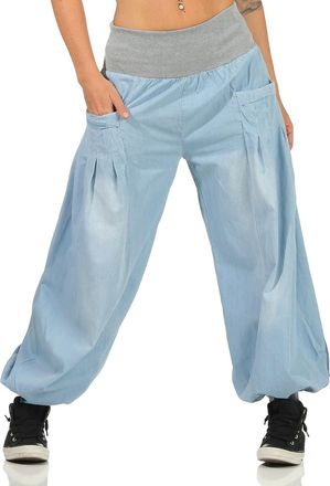 Malito more than fashion Malito Bloomers in The Denim-Look Aladin Baggy Boyfriend Knickerbockers Sweatpants 6258 Women One Size (lightblue)