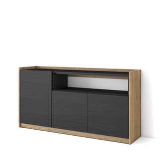Skraut Home Skraut Home - Aparadores Para Sal&oacute;n, 156x37x80cm, 3 Puertas, Armario, Zapatero, Negro Y Roble