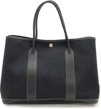 Herm&egrave;s Garden Black Toile Officier Handbag Tote Bag (Pre-Owned)