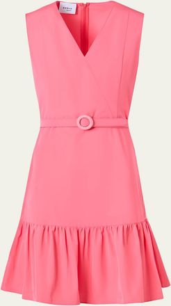 Akris Sleeveless Belted Ruffle Knee-Length Dress