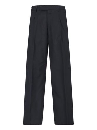 Pantaloni Torino Black Mid-Rise Pleated Virgin Wool-Blend Formal Pants