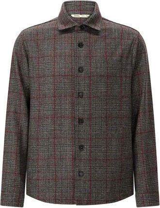 Maurizio Baldassari Geruit Wollen Overshirt - Heren - Zomerjassen - Bruin - L - Wol - Jassen