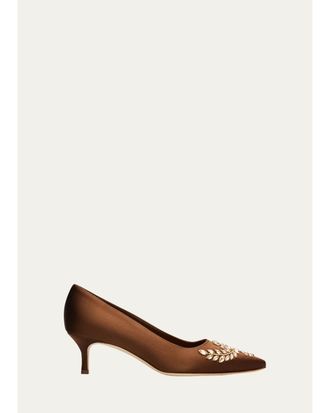Manolo Blahnik 50mm Pasadislo Embellished Satin Pumps