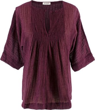 Masscob Burgundy Short Sleeve Sheer Blouse Size XS